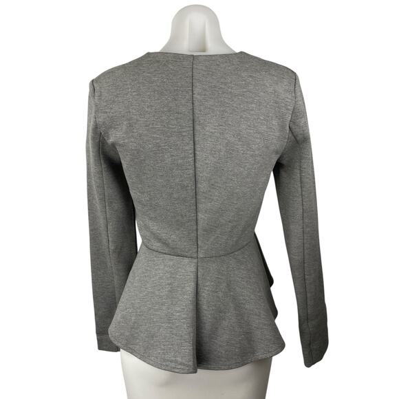 Topshop Women's Gray V-neck Zip Up Long Sleeve Peplum Coat Jacket Top Size M - Picture 2 of 4